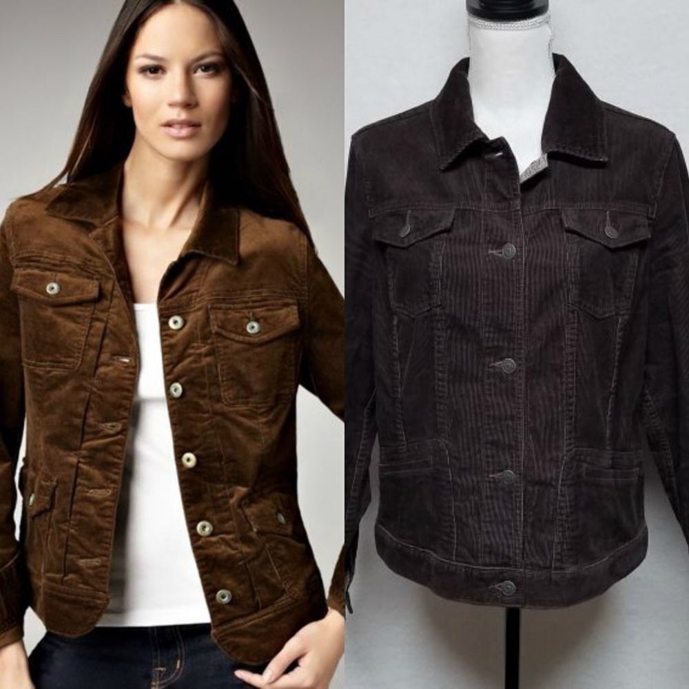 Eddie Bauer Brown Corduroy Floral Lined Button Up Western Jacket Medium